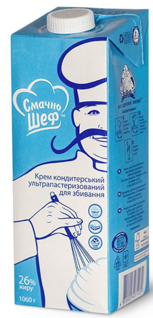 Вершки СМАЧНО ШЕФ ультрапастеризовані 26%, 1060г
